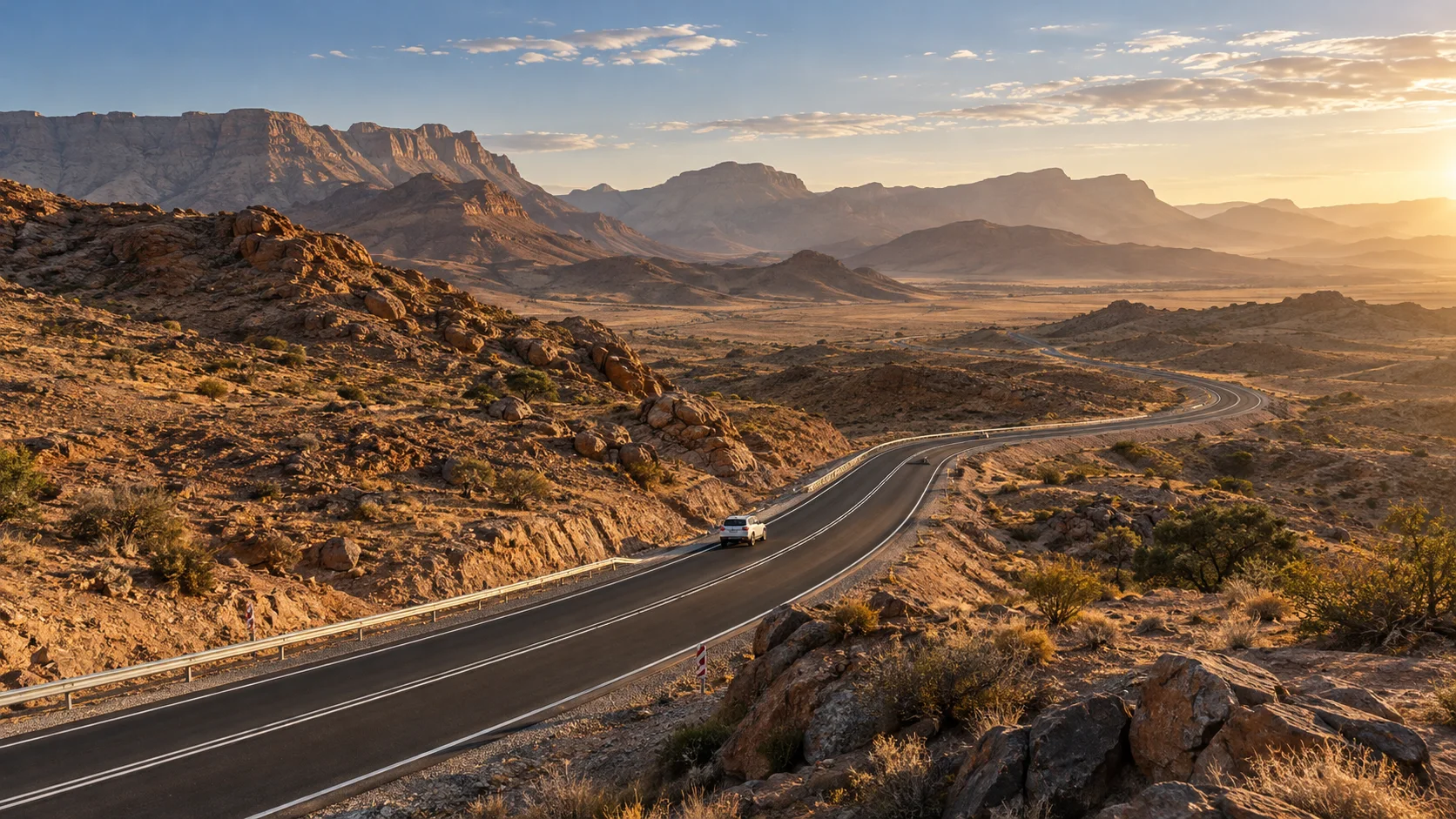 Concept landscape of a road winding through Namibia’s expansive terrain